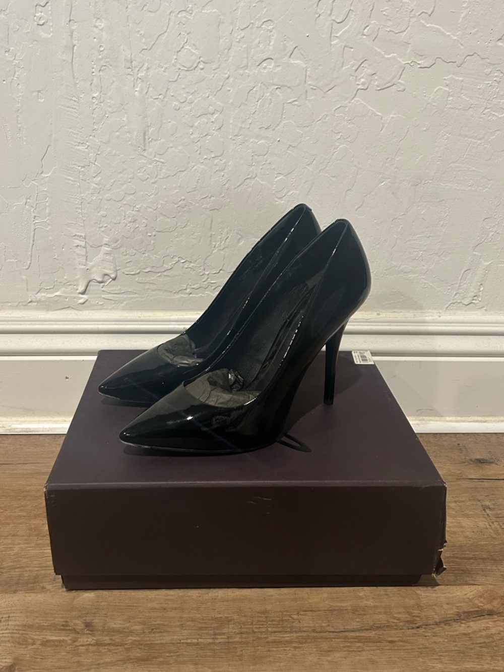 Brian Atwood Black Patent Leather High Heel Pointy Toe Pumps Shoes 6.5M